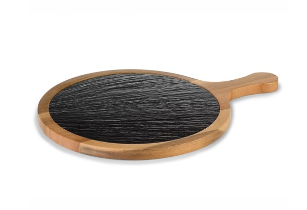 Schiefer Servierplatte mit Akazienbrett Ø 21 cm