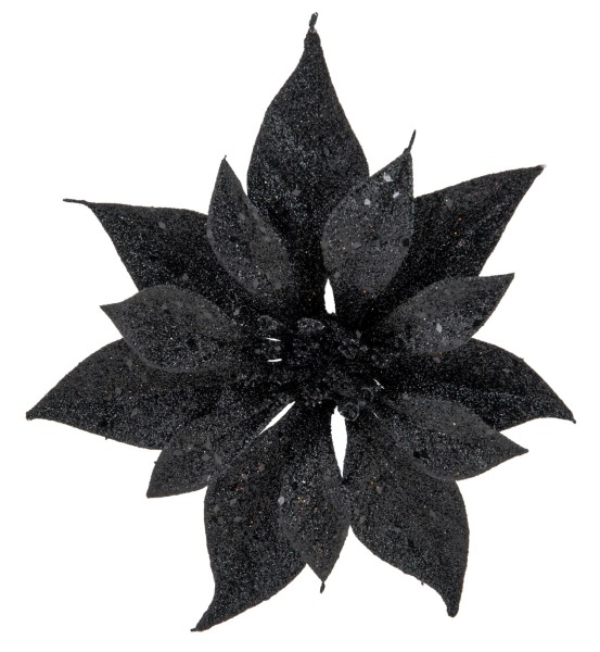 Weihnachtsstern Klammer, glitter schwarz, 18cm