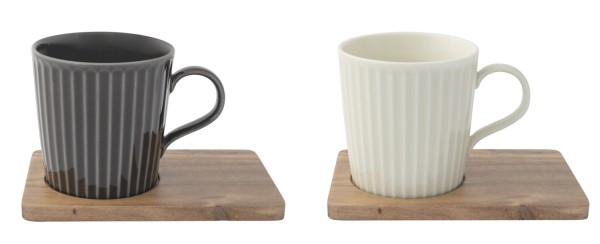 2er Set Take a Break Kaffeetasse 380ml mit Akazienunters.