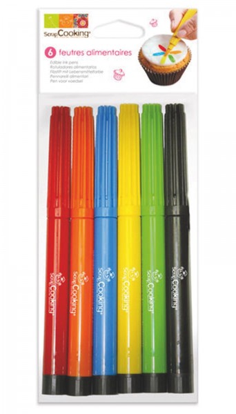 6 Lebensmittelstifte rot,orange,blau,gelb,grün,schwarz