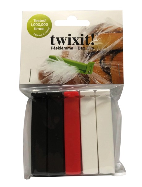 Beutelclips 6cm 2xrot 2xschwarz 2xweiss Polybag u. Hängkarte