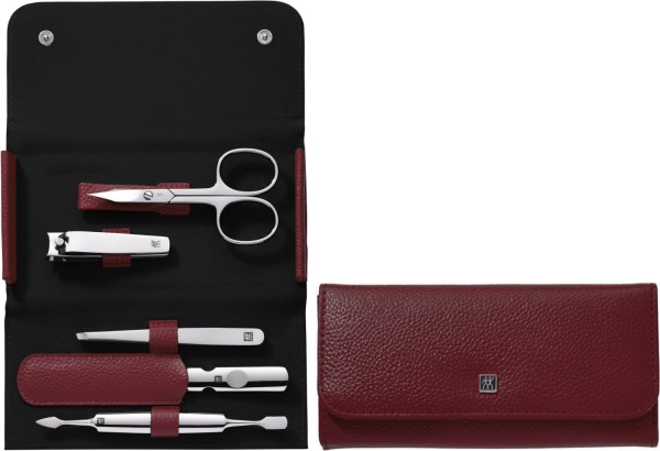 5tlg Classic INOX Rahmenetui Leder, rot