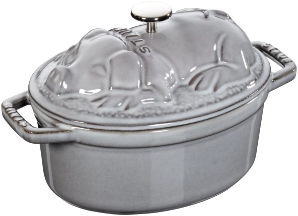 Cocotte Schweinedeckel 17cm, oval, graphite grau, Gusseisen
