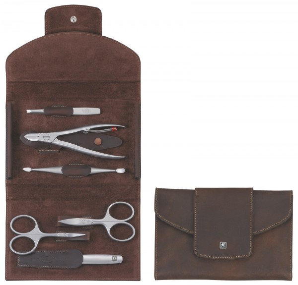 Druckknopf-Etui, Rindleder, braun, 6-tlg.
