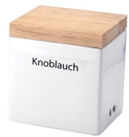 Knoblauchbehälter weiss Holzdeckel, 14x12x15.5 cm