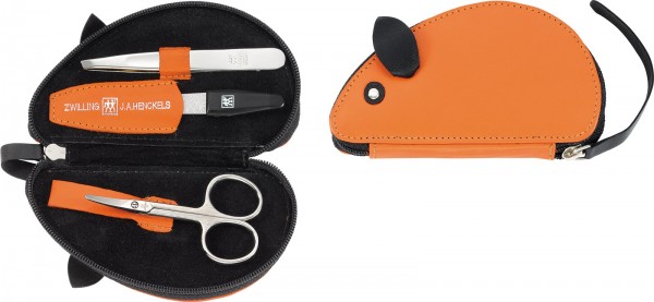 Twin Kids Reissverschluss-Etui Ziegenleder orange 3-tlg.