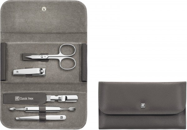 Druckknopf-Etui, Rindleder, anthr., 5-tlg., m. Knipser