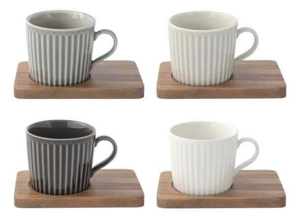 4er Set Take a Break Espressotasse 110ml mit Akazienunters