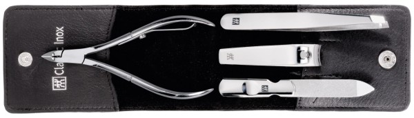 4tlg. Taschen-Etui, Rindleder, schwarz