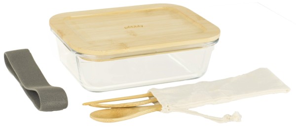 Lunchbox mit Bambusdeckel und Besteck 1l 20x15x6.5cm