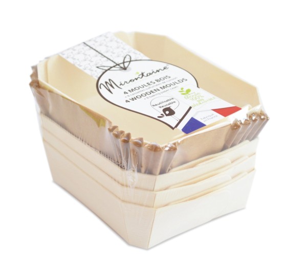 4 Stk. Mini Backform 12x9cm rechteckig Holz mit 8 Backpapie