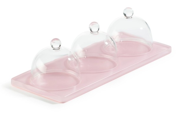 Sweety Tablett mit 3 Glocken 25x9x7.5cm Nacryl rosa