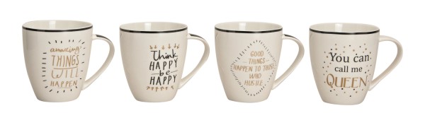 4er Set Jumbobecher mit Sprüchen 400ml, assortiert