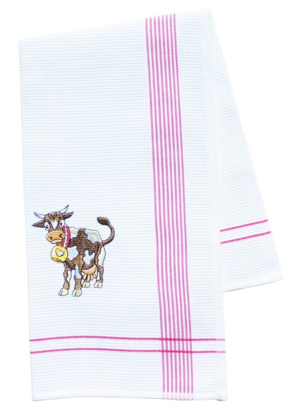 KUH WAFFELTUCH BESTICKT rot