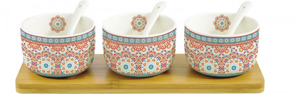 Granada Appetizer Set m. 3 Schalen, 2 Löff & Tab, 26x8 cm