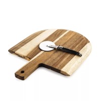 Laguiole Pizzaschneider mit Servierbrett Akazienholz
