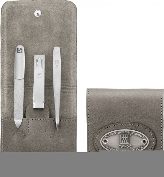 Taschen-Etui, Rindleder, taupe, 3-tlg., m. Knipser