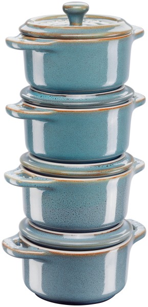 4er Set Keramik Cocotte antik türkis