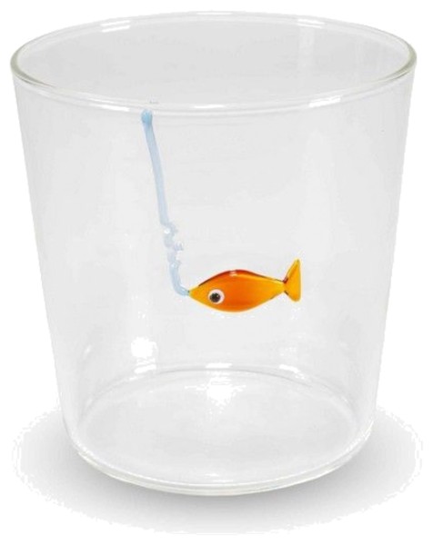 Glas aus Borosilikat 250 ml, Dekor Fisch mit Angelhaken