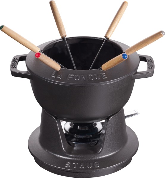 Fondue Set schwarz m. 2 Griffen, rund. 18cm