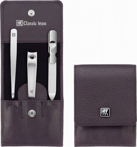 Taschen-Etui, Rindleder, lila, 3-tlg., m. Knipser