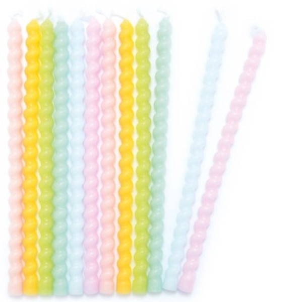 12er Set Kerzen lang gedreht 12cm pastellfarben