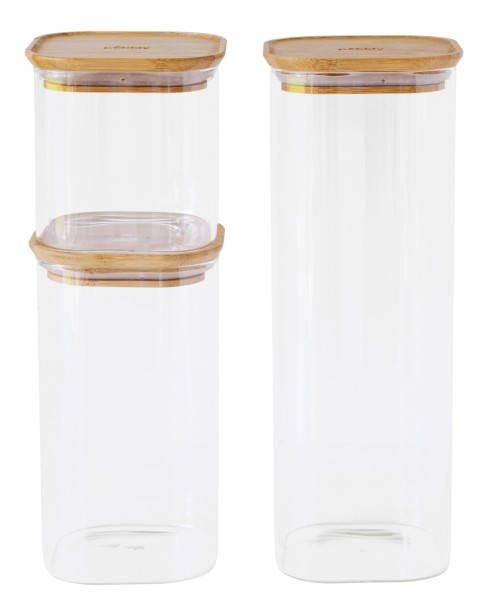 3er Set Vorratsglas mit Bambusdeckel 0.8, 1.4, 2.2l