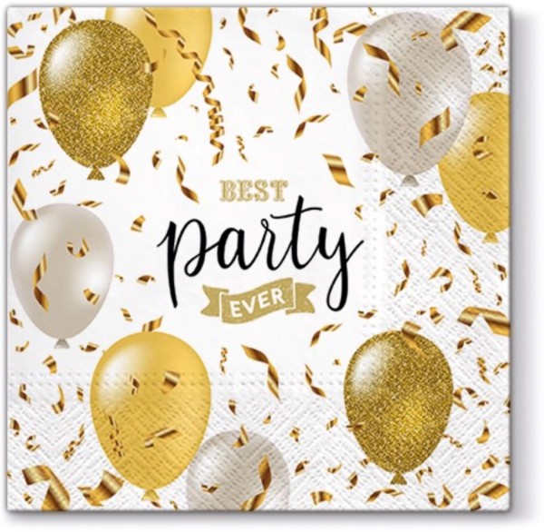 Servietten Lunch 20x Party Ballons, gold/weiss 33x33cm