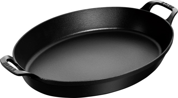 Auflaufform 37cm, oval, Schwarz, Gusseisen