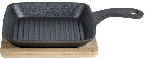 Gusseseisen Bratpfanne m. Holzbrett 15x15cm