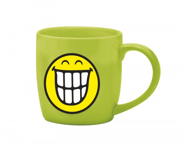 Smiley Porz. Kaffeetasse grün/Emoticon breites Grinsen 20cl
