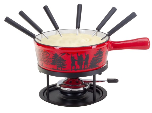 Käsefondue Set Guss Rütlischwur, 9-teilig, Ø22 cm, rot