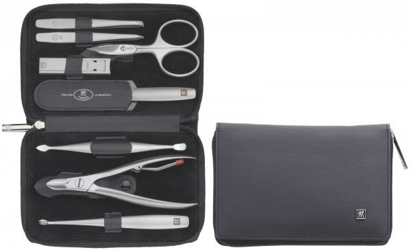 Reißverschluss-Etui, Nappaleder, schwarz, 8-tlg.