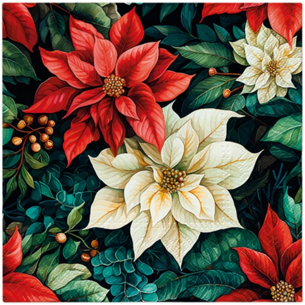 Servietten Lunch 20x Poinsettia On Black, 33x33cm