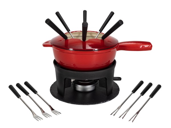 Fondue-Set two in one, 16-teilig,Ø 22 cm,rot, Gusseisen