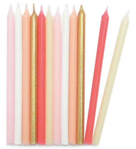 12er Set Kerzen lang 12cm rosa und gold