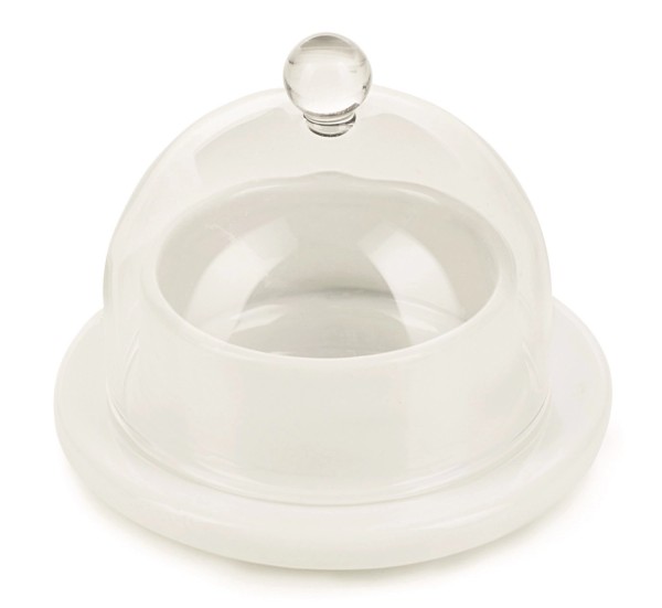 Butterdose mit Glasdeckel, Ø9cm, weiss