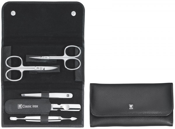 Druckknopf-Etui, Rindleder, schwarz, 5-tlg.