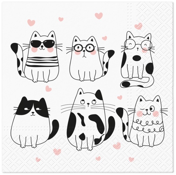 Servietten Lunch 20x Meow Hearts 33x33cm