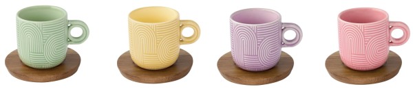 4er Set Take a Loop Espressotasse 110ml mit Akazienunters.