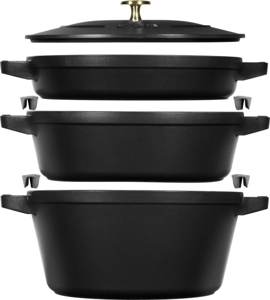 Cocotte 4tlg. 24cm, rund, Schwarz, stackable