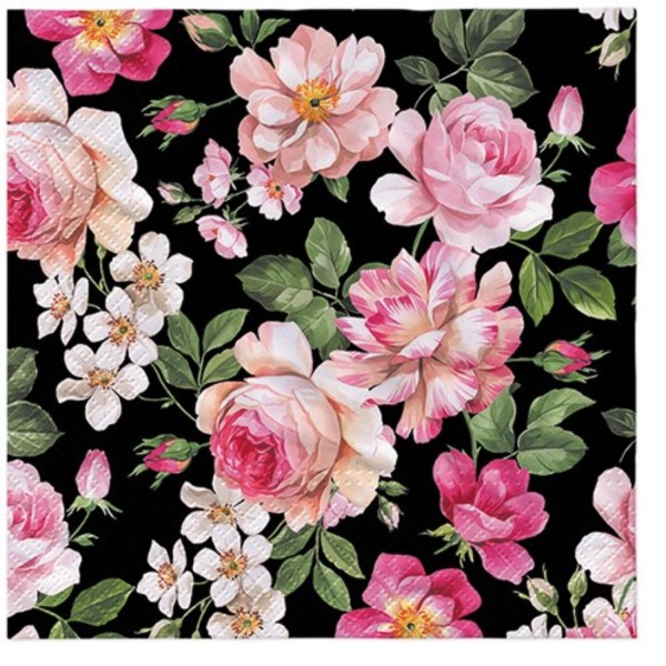 Servietten Lunch 20x Roses Glory (schwarz) 33x33cm