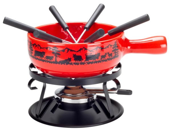 Käsefondue Set Scherenschnitt,9-teilig,Ø 22 cm, rot
