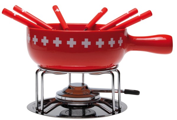 Käsefondue-Set CH-Band,9-teilig, Ø 22 cm,rot