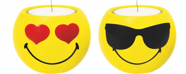 Smiley Teelicht 2er-Set, Emoticon Love/Cool