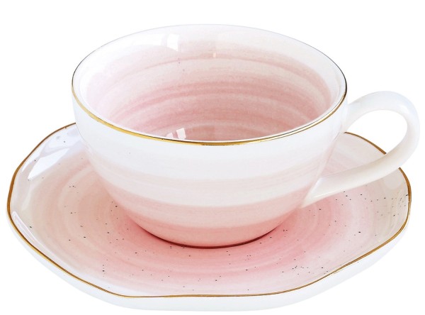 Artesanal Kaffeetasse und Untertasse, pink, 250ml
