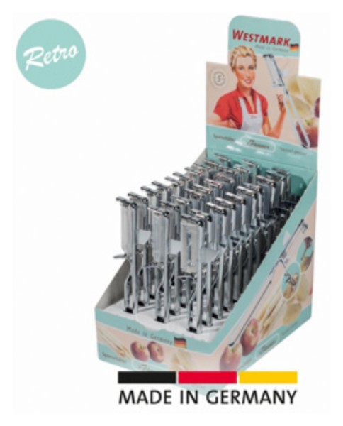 Display mit 30 Stk. Sparschäler Famos Retro-look