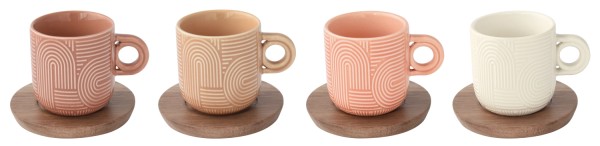 4er Set Take a Loop Espressotasse 110ml mit Akazienunters.-