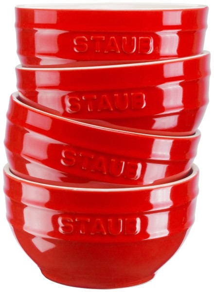 4er Set Keramik Schüsseln 12cm Kirsch-rot