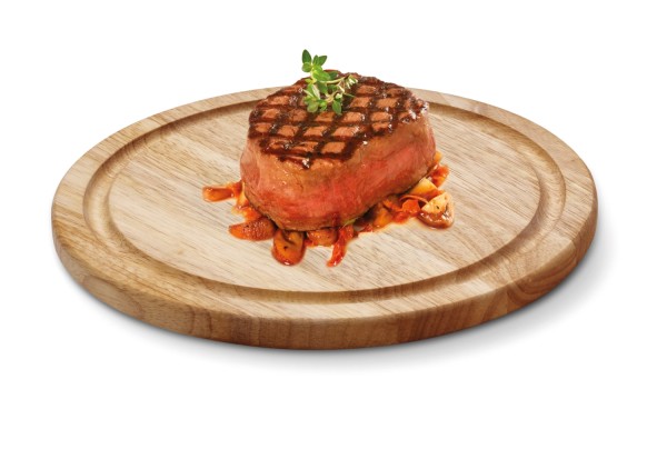 Gummibaum Steakteller m. Saftrille geölt, 25x1.8 cm